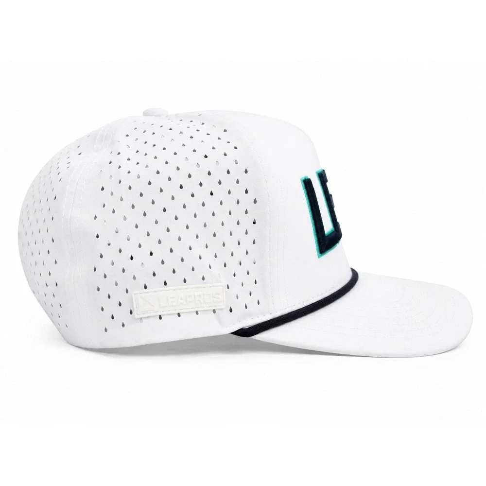 LEAP Performance Golf Hat White Perforated Snapback Rope Cap Adjustable
